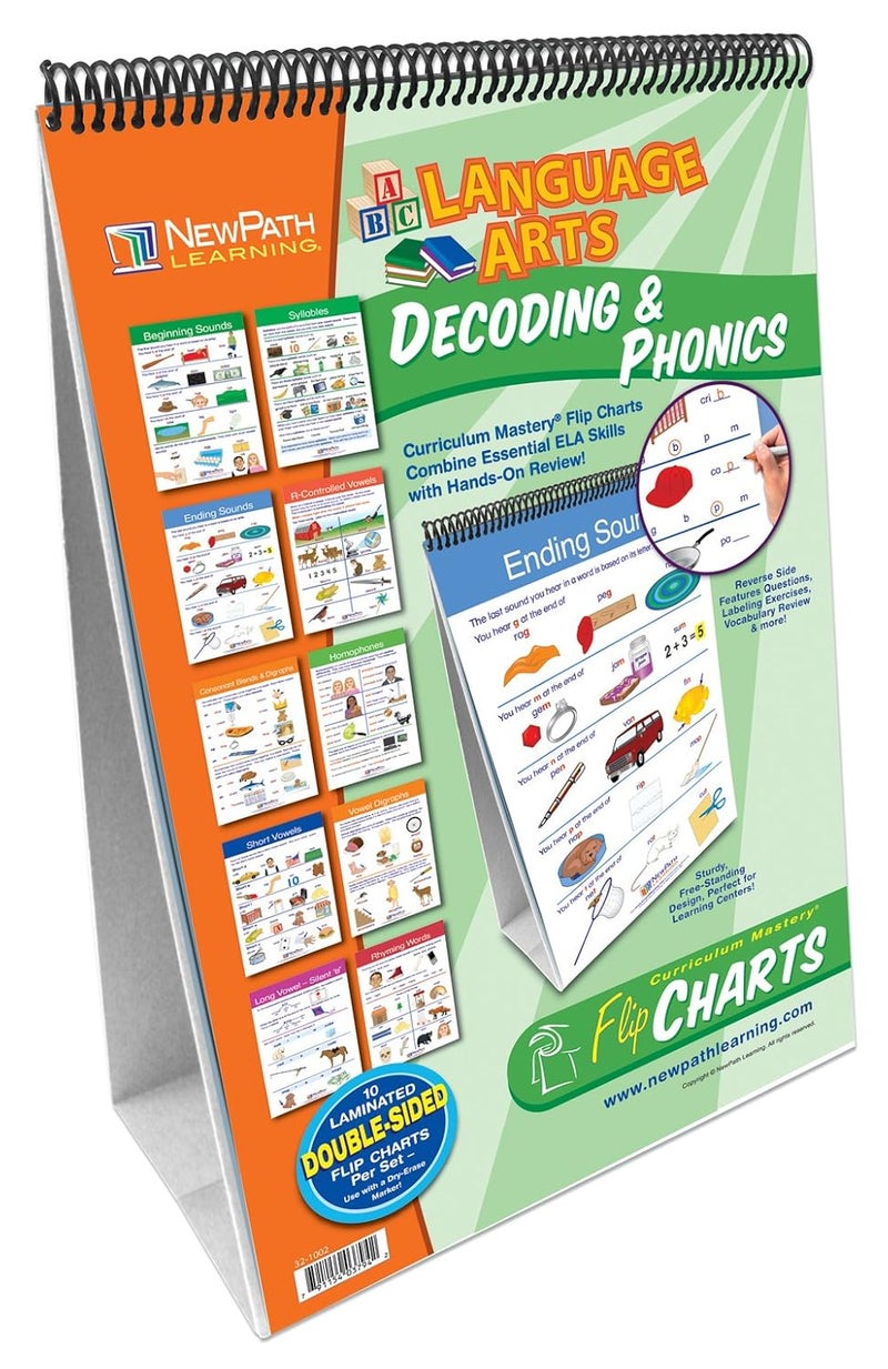 New Path Learning Decoding & Phonics Flip Chart Set (Grades 3 - 6) - 10 Laminated Write-On/Wipe-Off, Double-Sided Charts Mounted on Easel with Activity Guide - Image 1